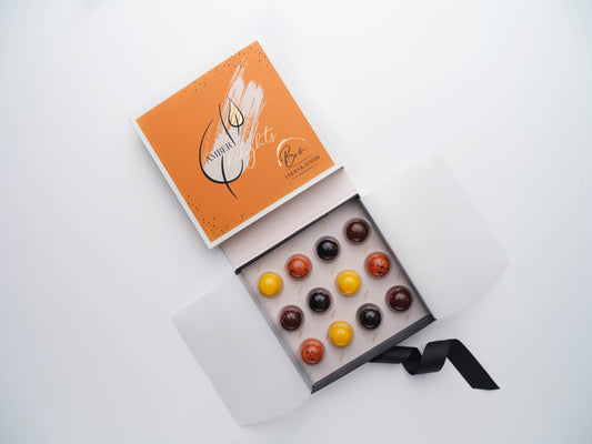 Amber Delights gift box of handmade Irish chocolates, a luxury gifting idea for her on special occasions.